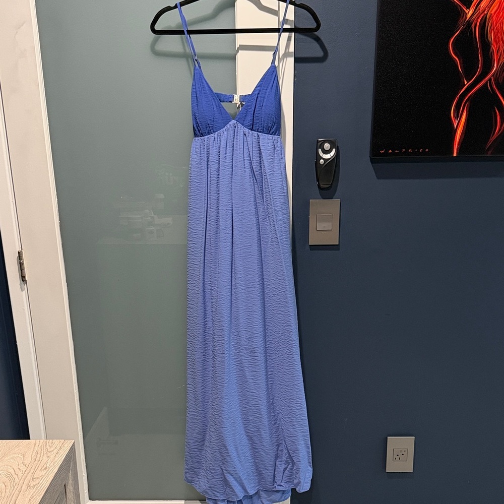 Blue Two Tone Maxi Dress with Spaghetti Straps